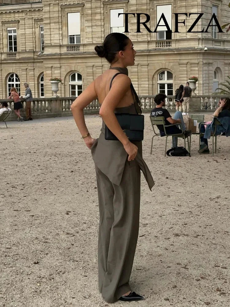 Halter Top & Straight-Leg Pants Set