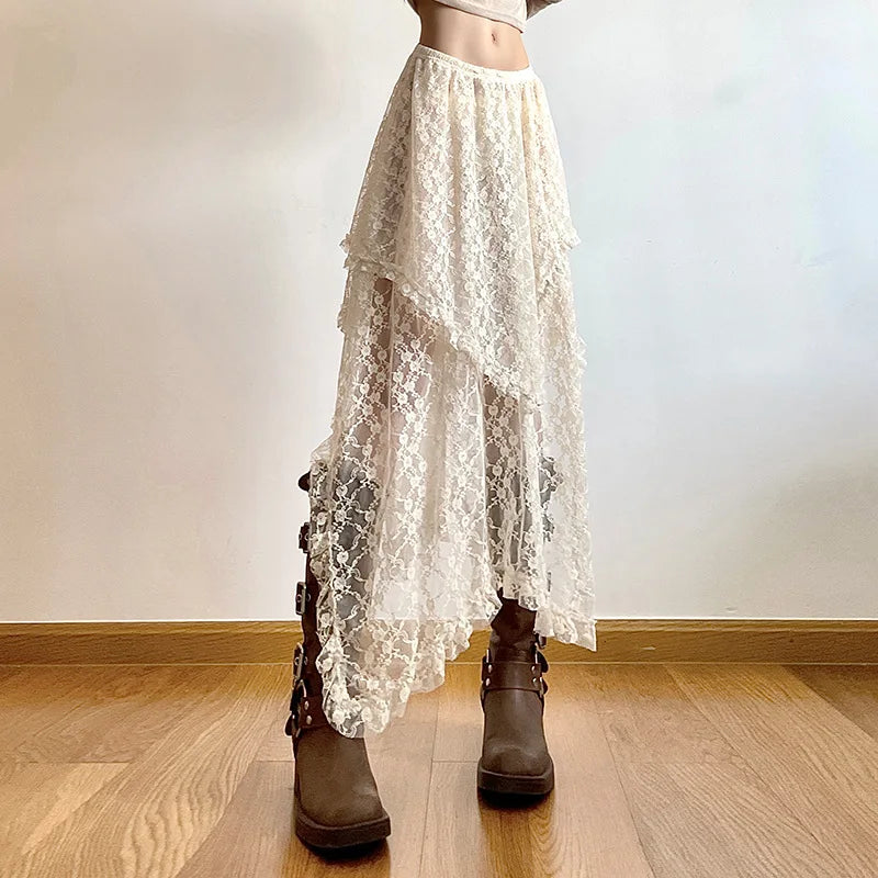 Lace Asymmetry A-Line Skirt