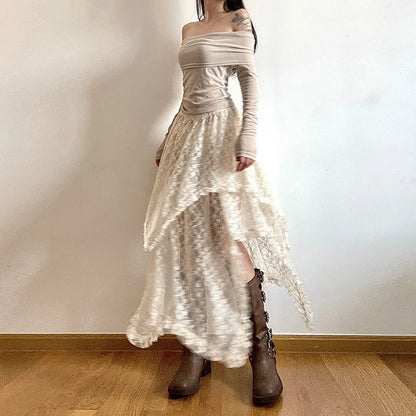 Lace Asymmetry A-Line Skirt