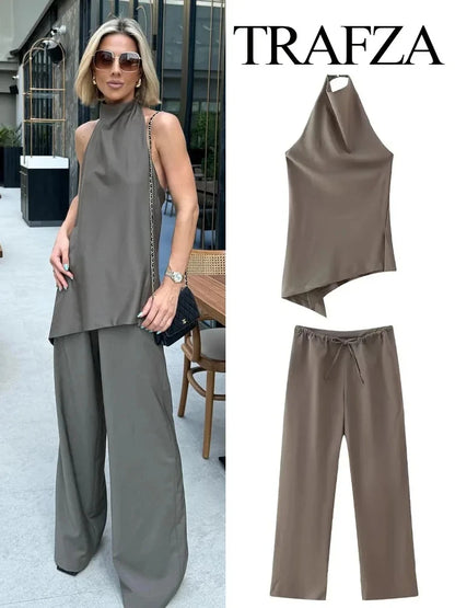 Halter Top & Straight-Leg Pants Set