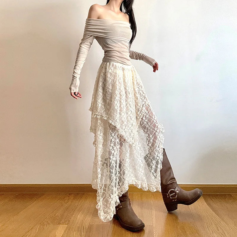 Lace Asymmetry A-Line Skirt