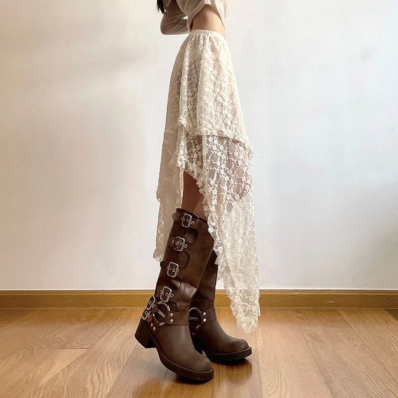 Lace Asymmetry A-Line Skirt