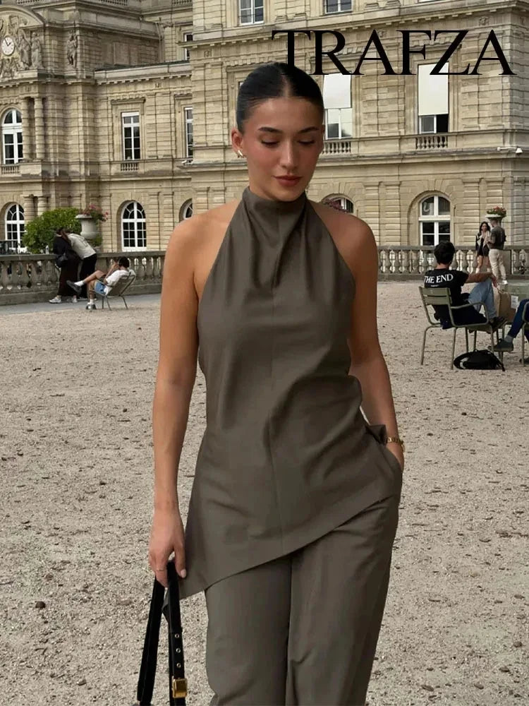 Halter Top & Straight-Leg Pants Set