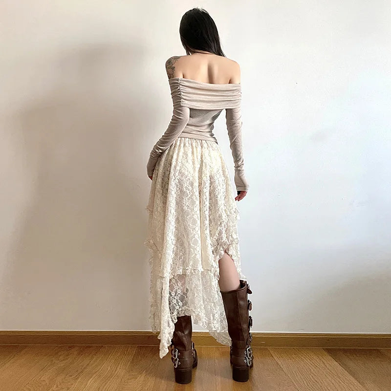 Lace Asymmetry A-Line Skirt