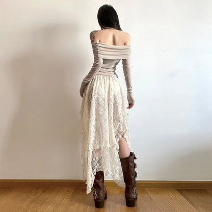 Lace Asymmetry A-Line Skirt