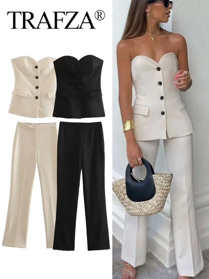 Strapless Top & Tailored Pants Set