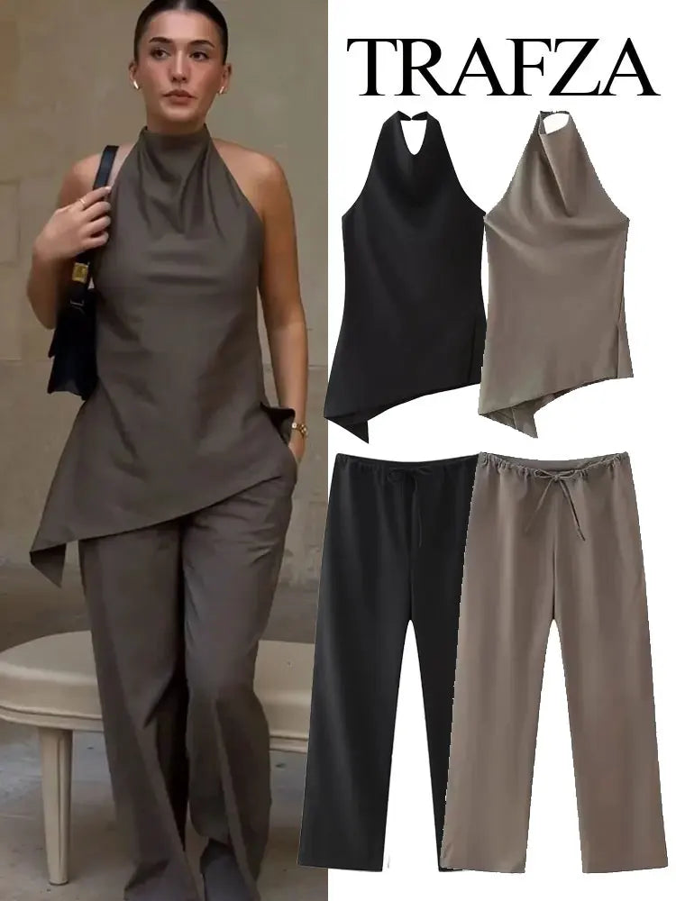 Halter Top & Straight-Leg Pants Set