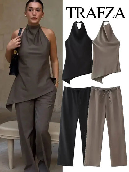 Halter Top & Straight-Leg Pants Set