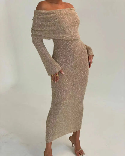 Slash Neck Knit Maxi Dress