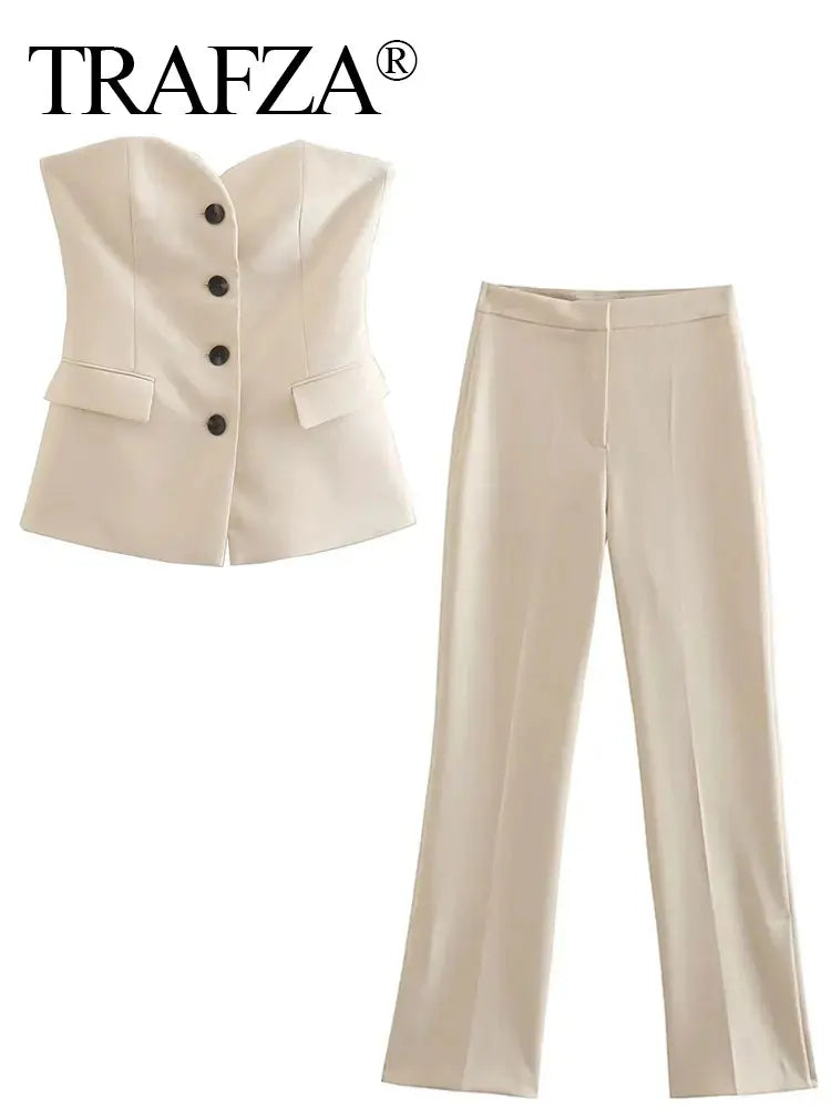 Strapless Top & Tailored Pants Set