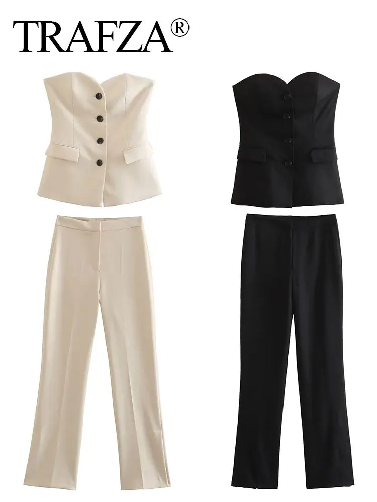 Strapless Top & Tailored Pants Set
